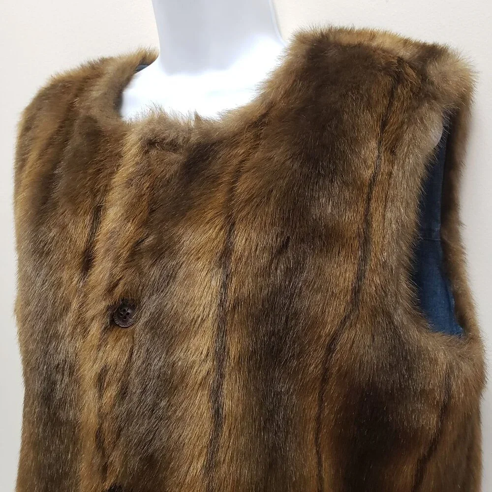 Denim & Co Womens Reversible Denim Vest Button Jacket Faux Fur Size Large - Picture 6 of 10